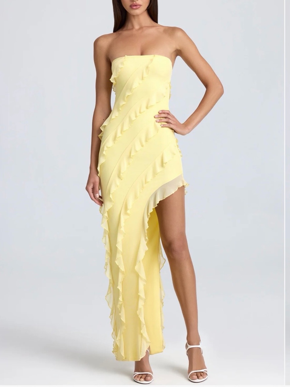 Oh Polly Nevali Bandeau Ruffle Maxi Dress – Lemon Sherbet New
